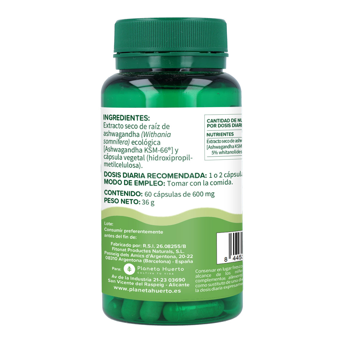 Opakowanie 2x Ashwagandha KSM-66 Planeta Huerto 60 kapsułek