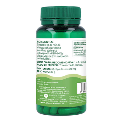 Opakowanie 2x Ashwagandha KSM-66 Planeta Huerto 60 kapsułek