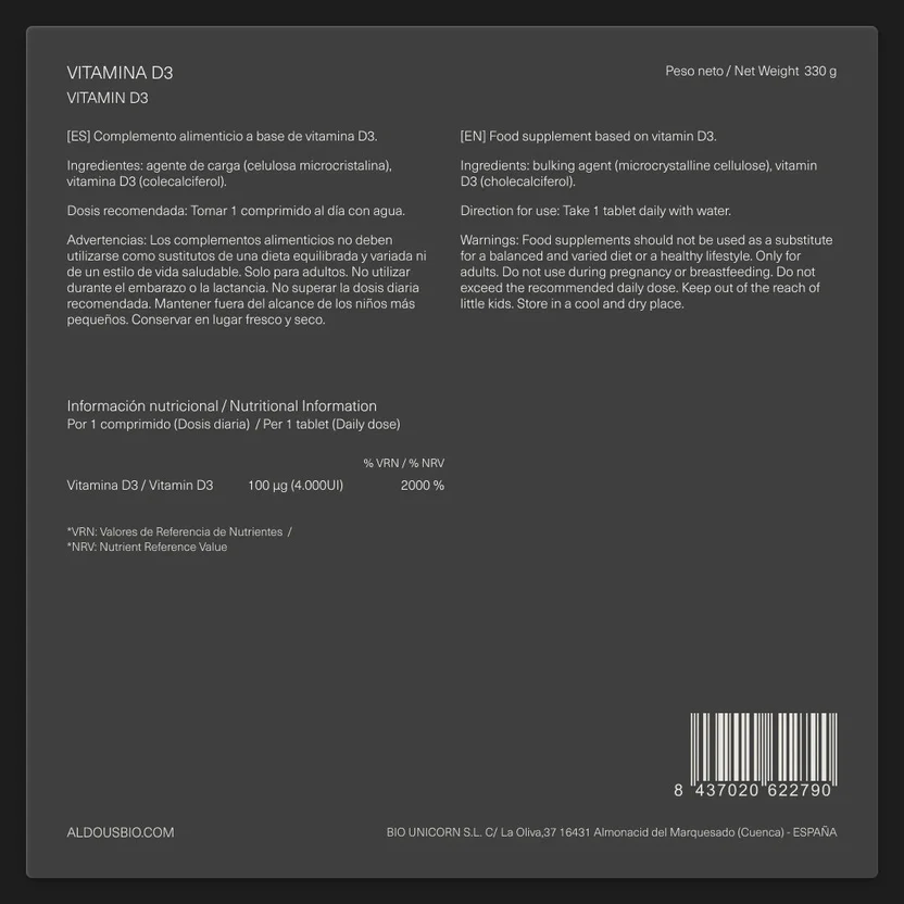 Vitamina D3 4000 UI Aldous Bio 500 compresse