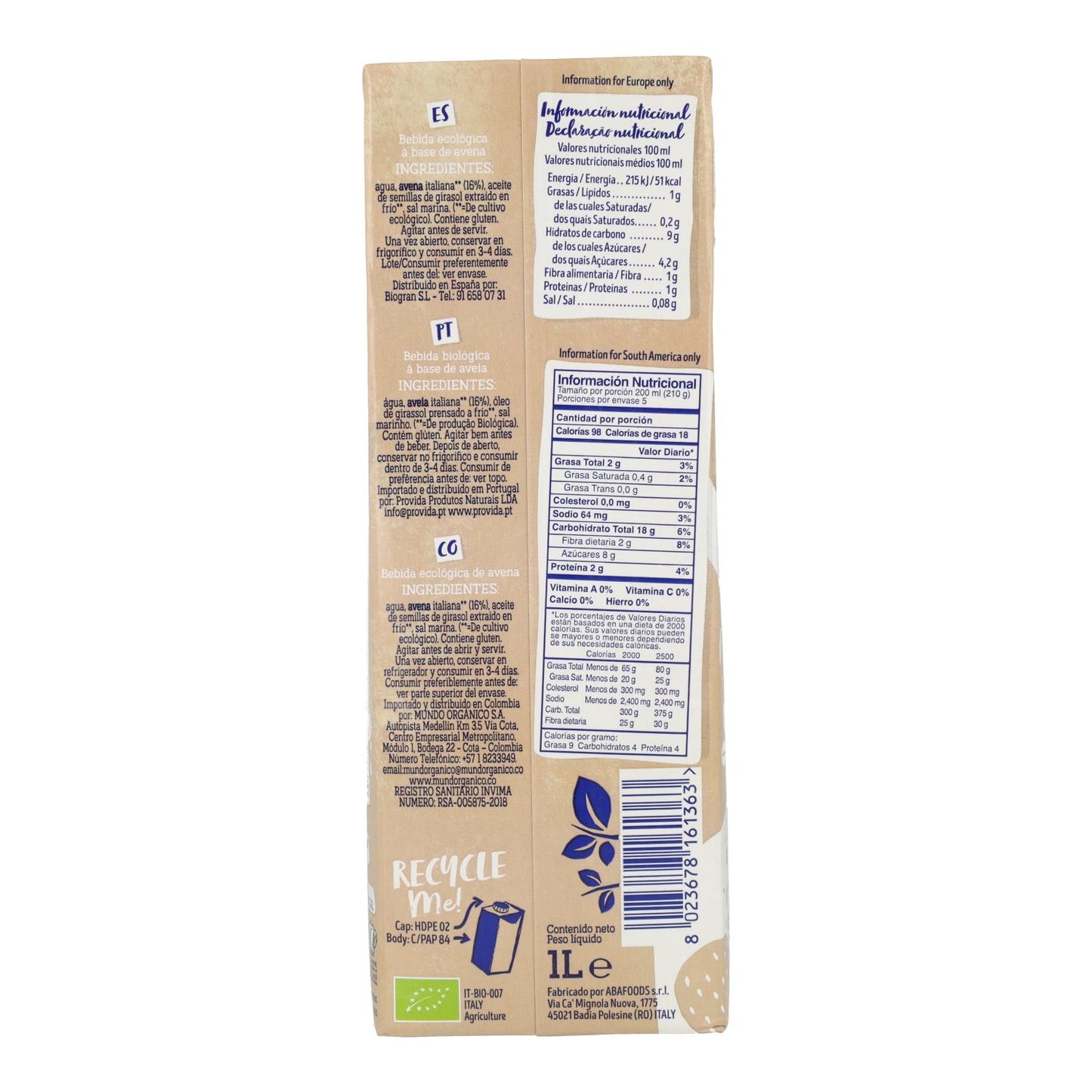 Napój owsiany BIO bezglutenowy Isola Bio 1 l