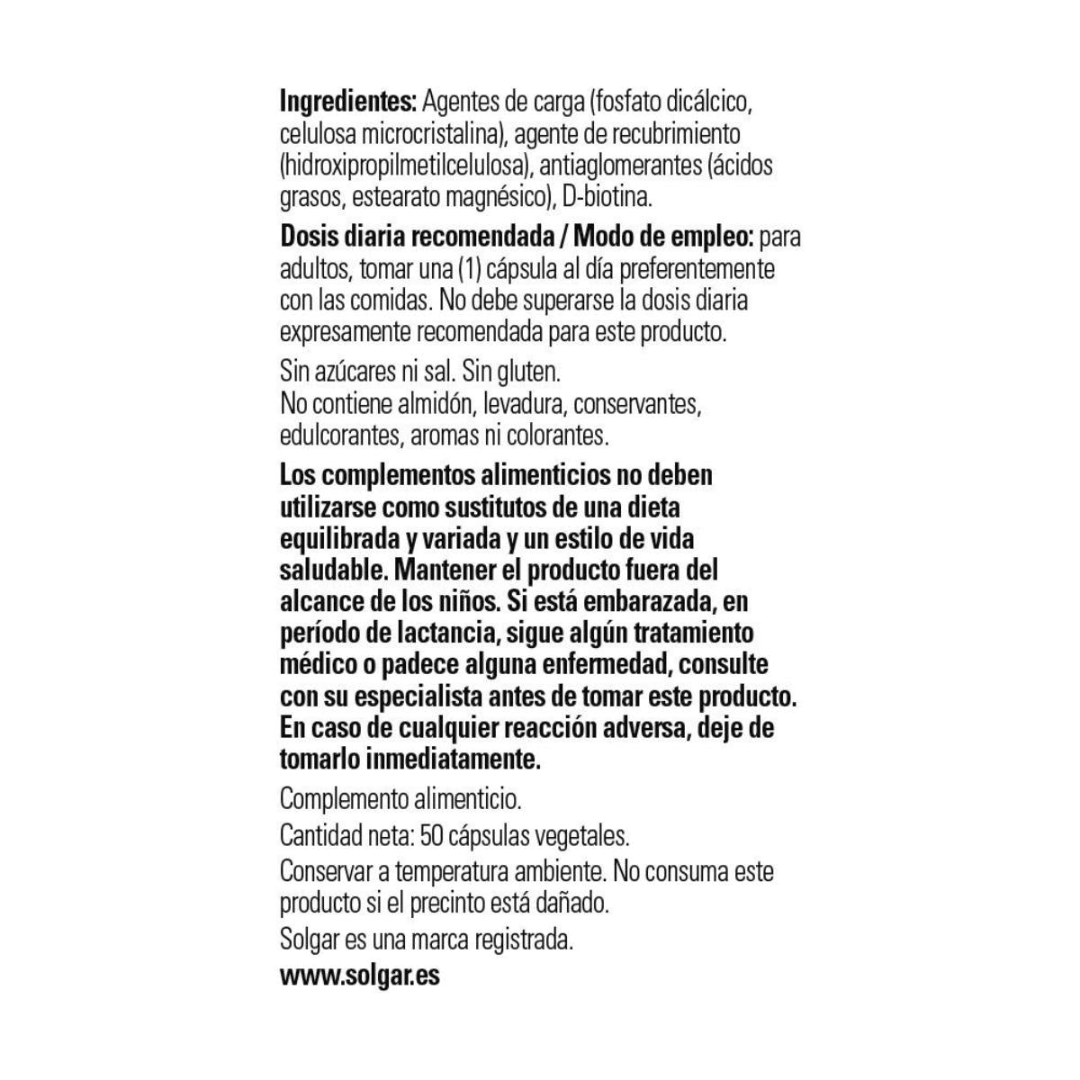 Biotina 1000 μg Solgar 50 capsule vegetali