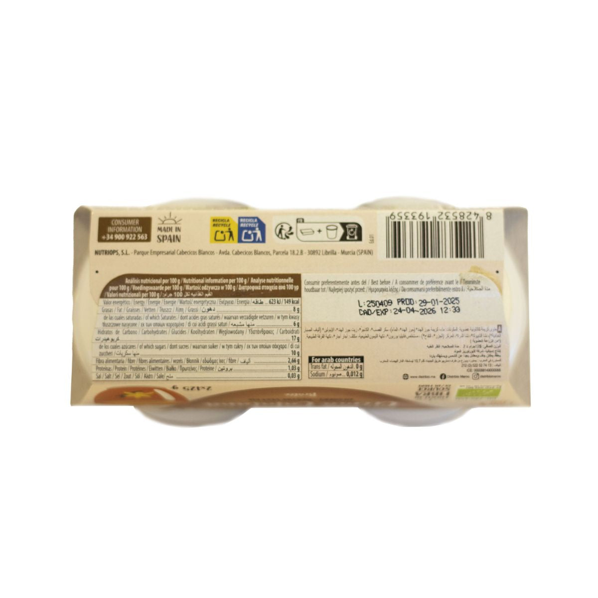 Postre Estilo Crema Catalana Bio Ecomil 2 uds de 125 g