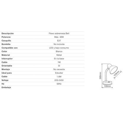 Lampa stołowa bell E27 40 W szara