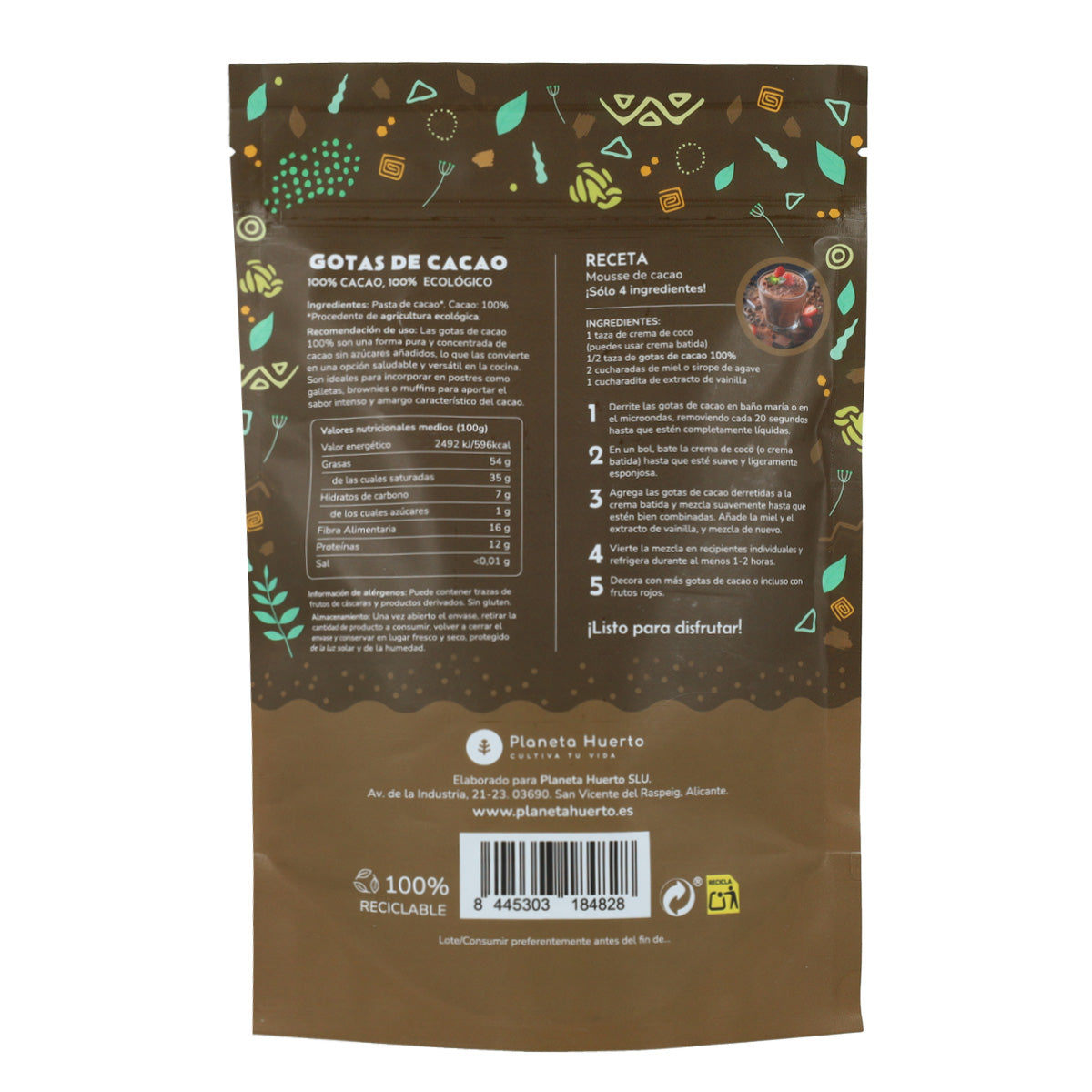 Chokladdroppar 100% kakao ECO Planeta Huerto 200 g