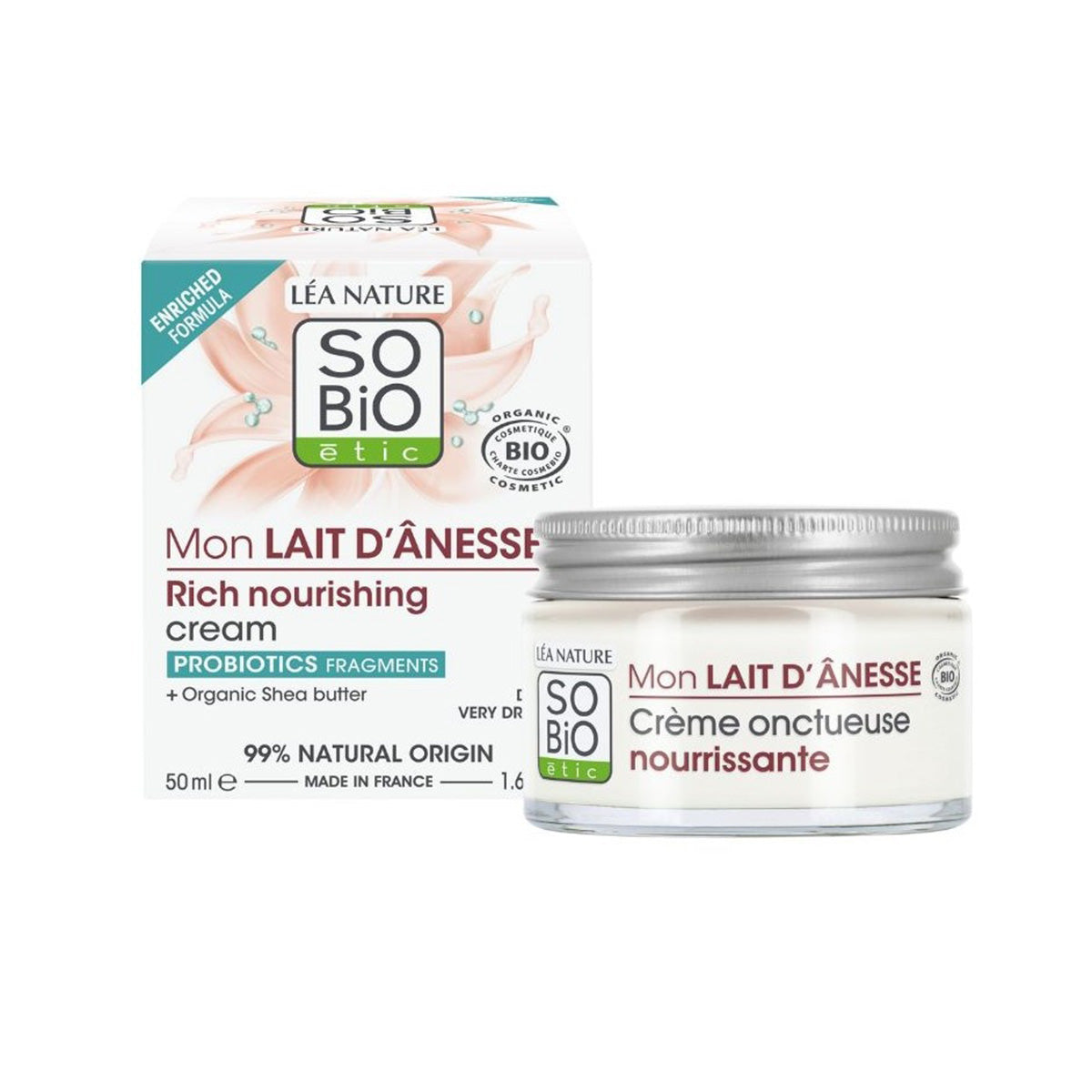 Crema facial nutritiva rica leche de burra Sobio 50 ml
