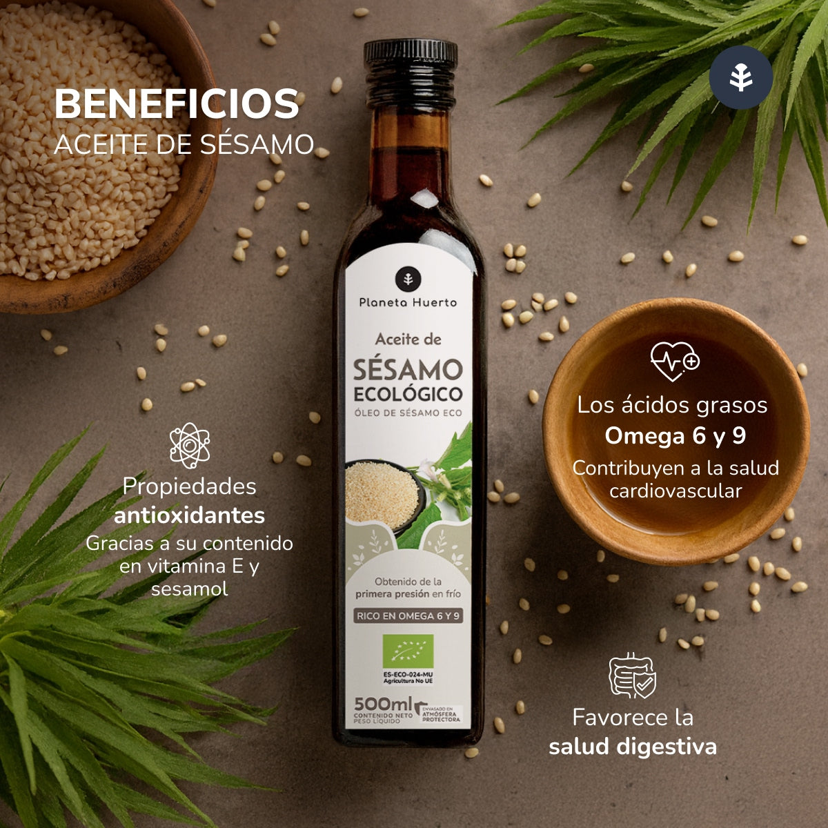 Packung 3x kaltgepresstes Sesamöl ECO Planeta Huerto 500 ml