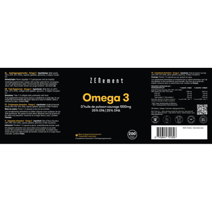 Omega-3 Maximale Konzentration, Wildfischöl 1000 mg | 35 % EPA | 25 % DHA Zenement, 200 Tabletten