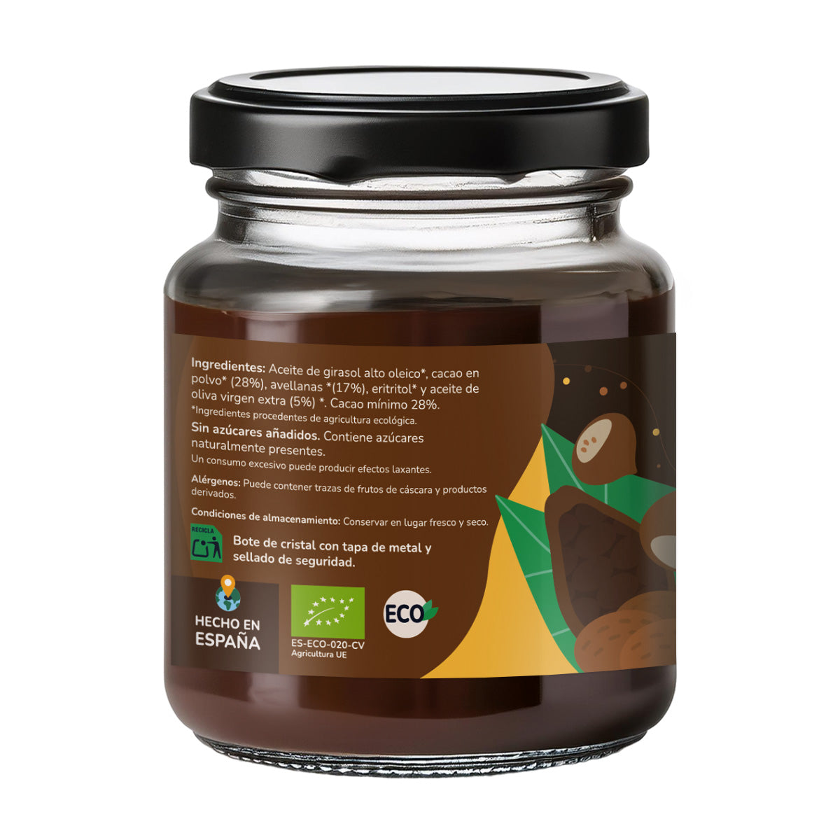 2-pack hasselnöts- och kakaokräm utan tillsatt socker ECO Planeta Huerto 230 g