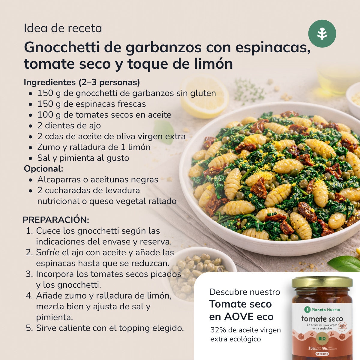 Gnocchetti de garbanzos ECO sin gluten Planeta Huerto 250 g