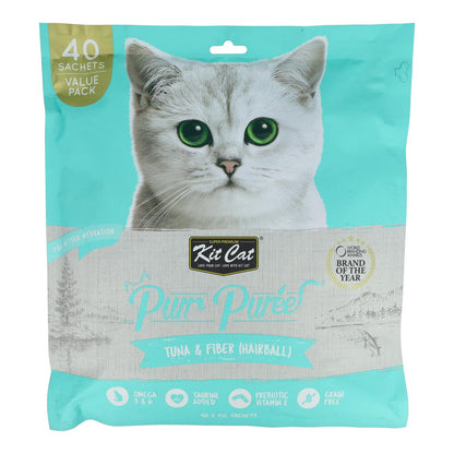 Kit Cat PurrPuree ValuePack - Thon et fibres Hairball Control Kit Cat 40x15 g Snack crémeux pour chats