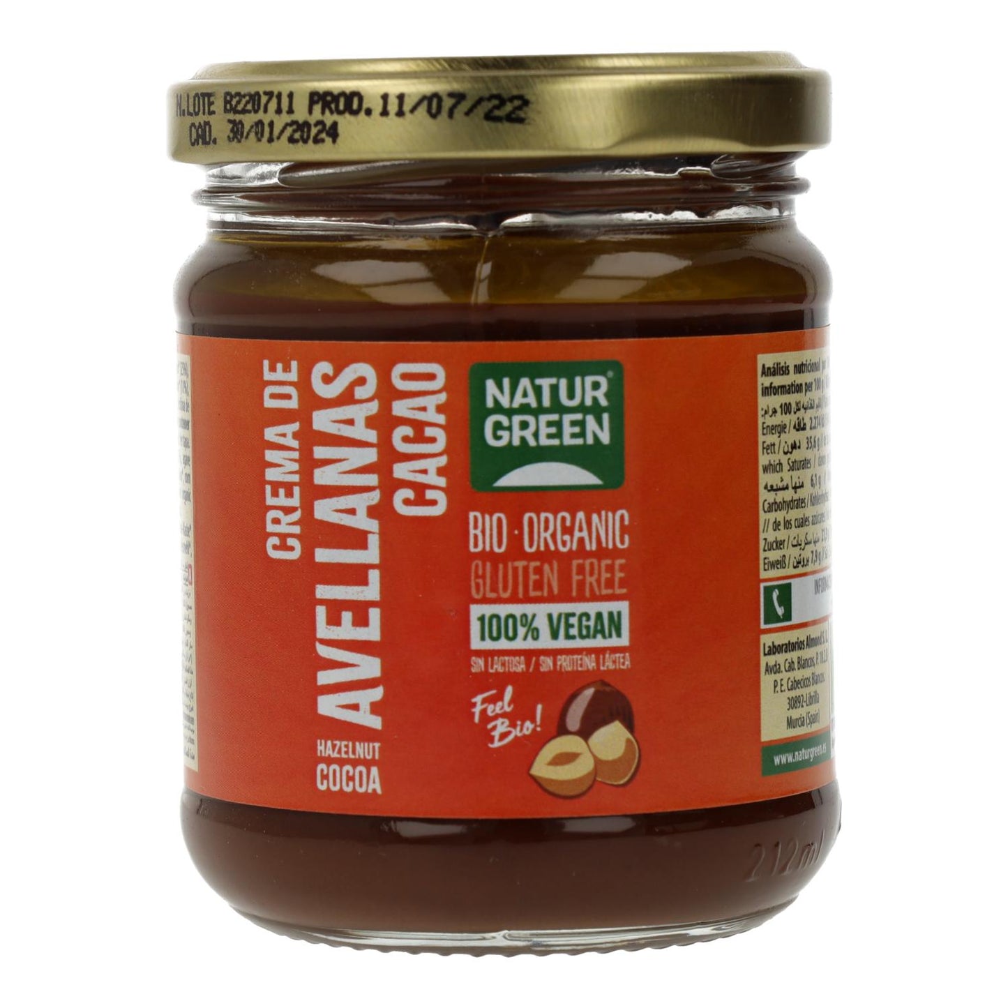Crema de Avellanas y Cacao Naturgreen, 200 g