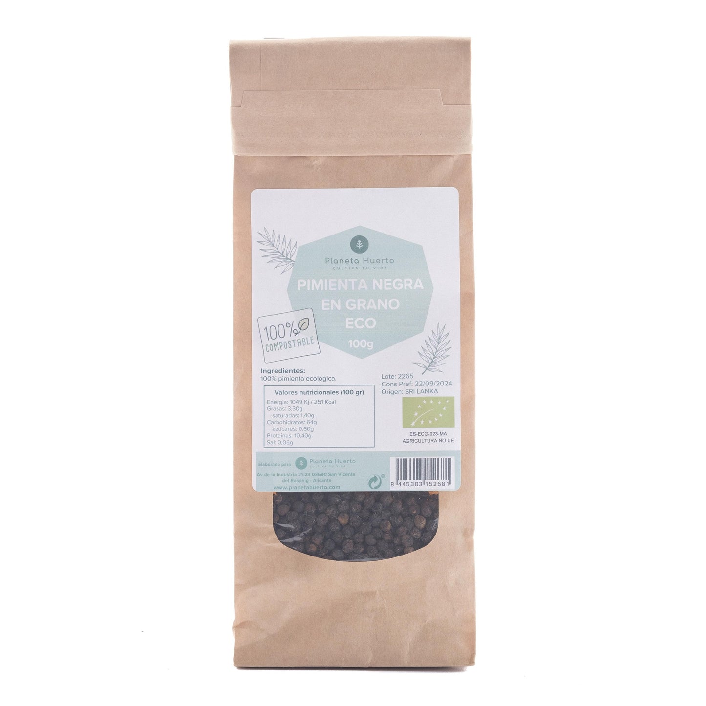 Grani di pepe nero ECO Planeta Huerto 100 g