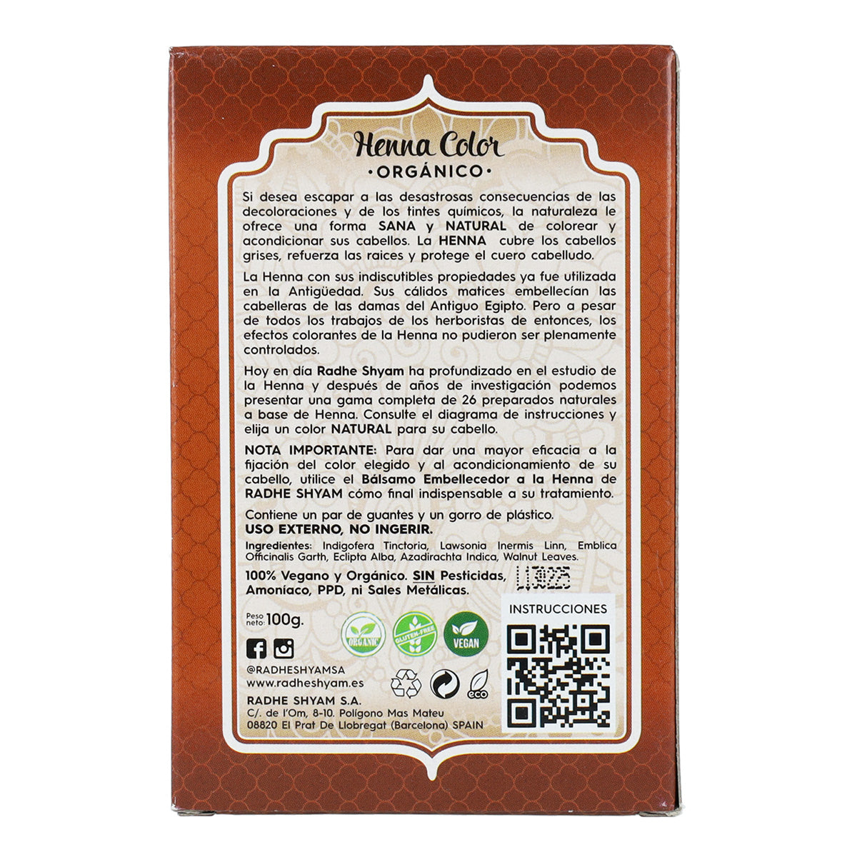 Teinture au henné châtain moyen en poudre Radhe Shyam 100 g