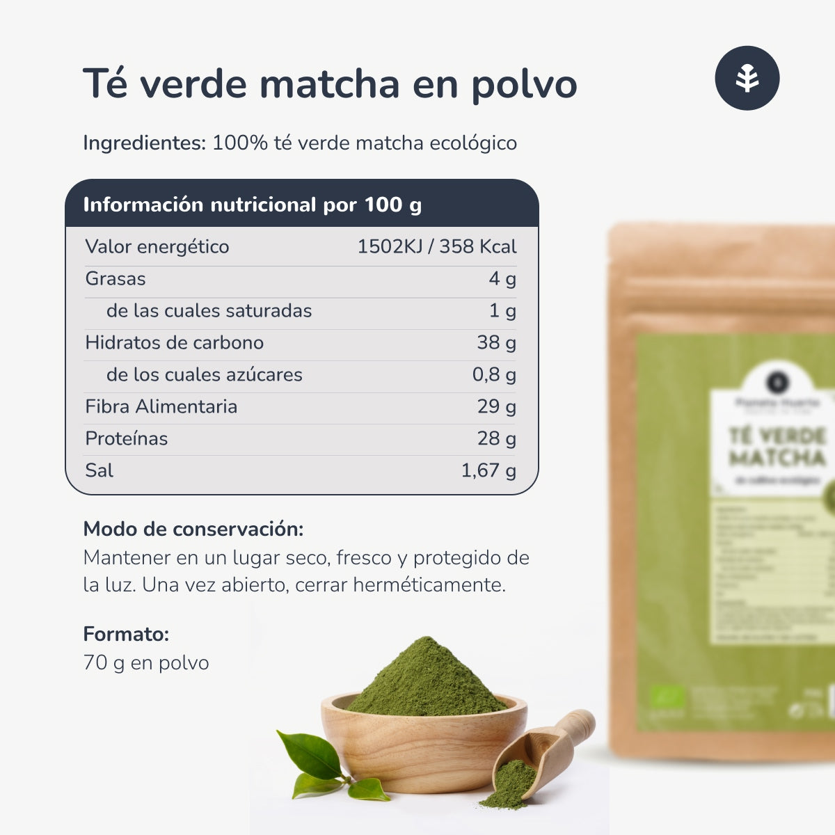 Pack 2x Té Matcha en polvo ECO Planeta Huerto 70 g
