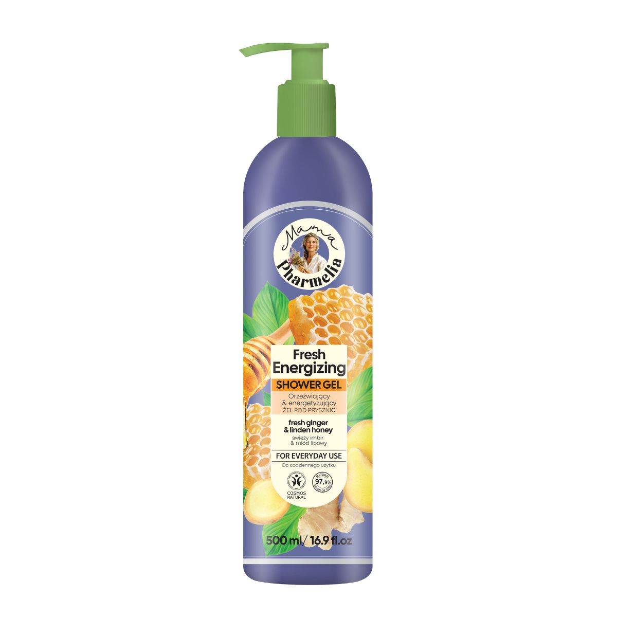Energising Shower Gel with Ginger and Linden Honey, Mama Pharmelia, 500 ml