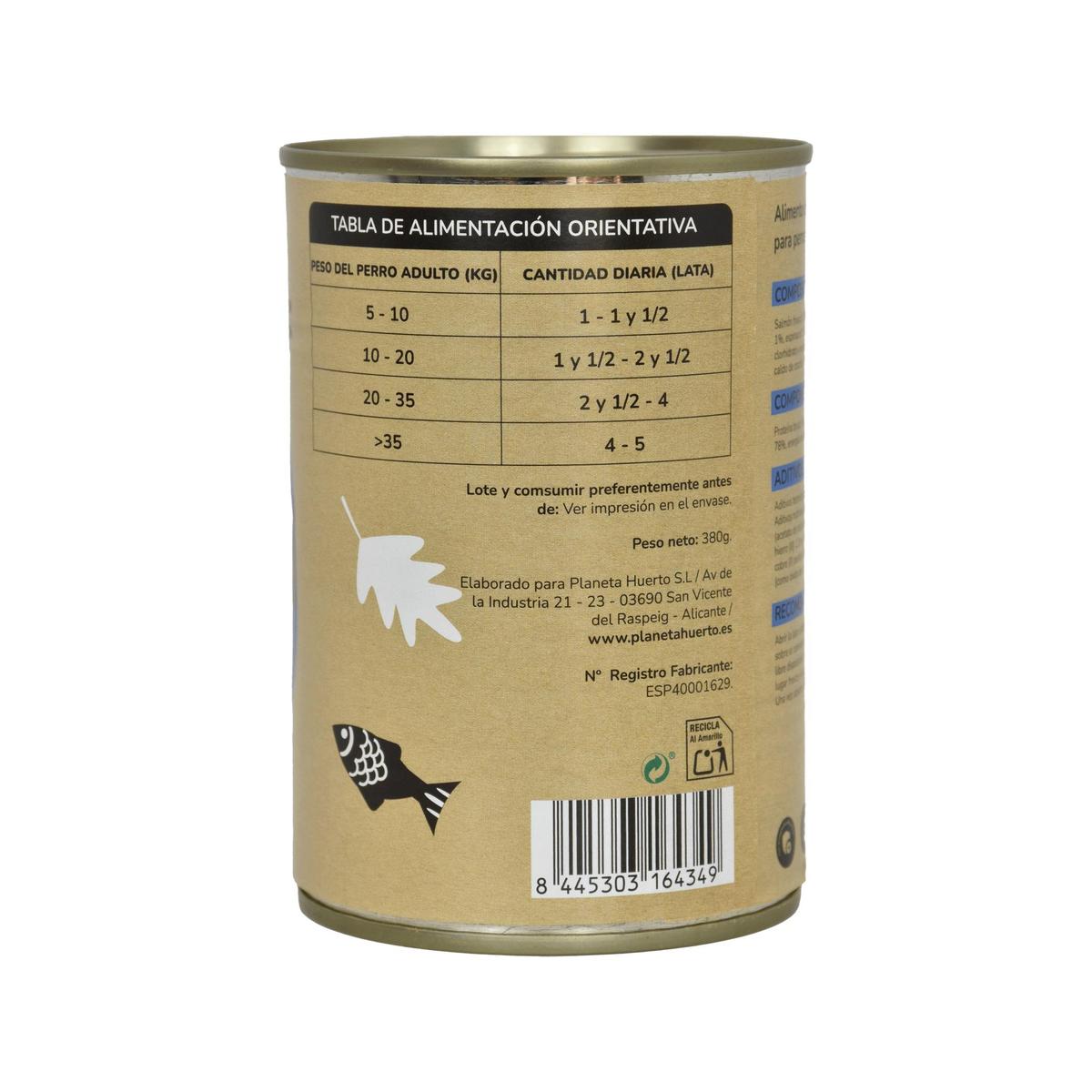 Förpackning 6 x Grain Free Superpremium Wet Dog Food Salmon 380 g Planeta Huerto