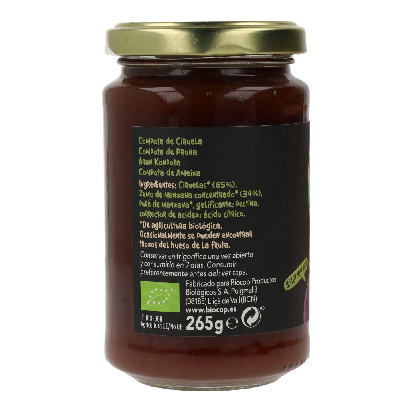 Compote de prunes BIO Biocop, 265 g
