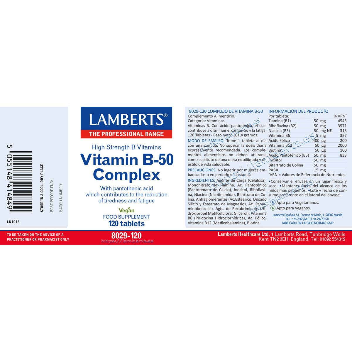 Complesso vitaminico B-50 Lamberts 120 compresse