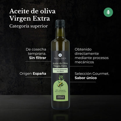 Lot de 3 bouteilles de 500 ml d'huile d'olive extra vierge verte non filtrée, de première récolte, de Planeta Huerto
