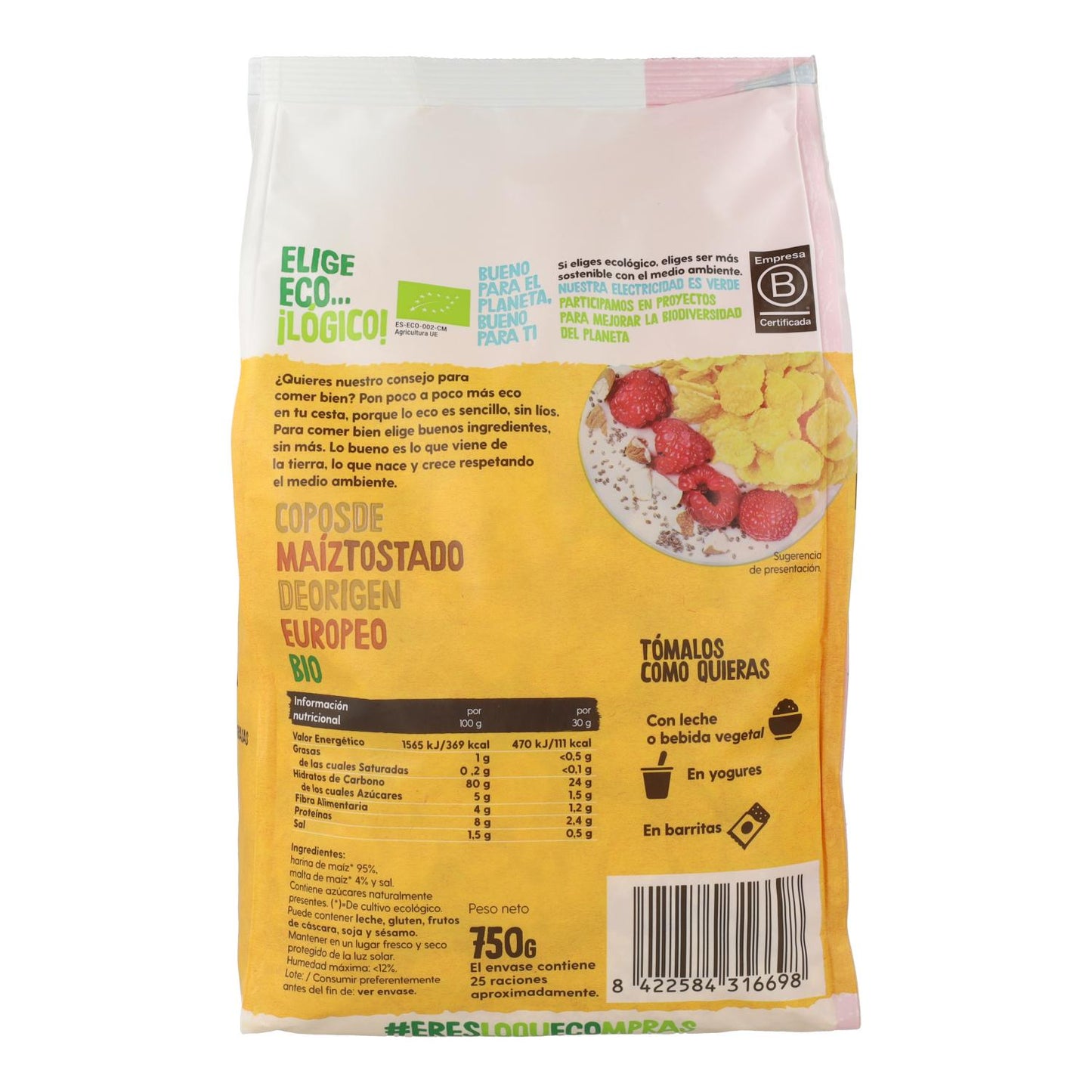 Pakket 2x Maxi Pack Biologische Geroosterde Maïsvlokken Ecocesta 750 g