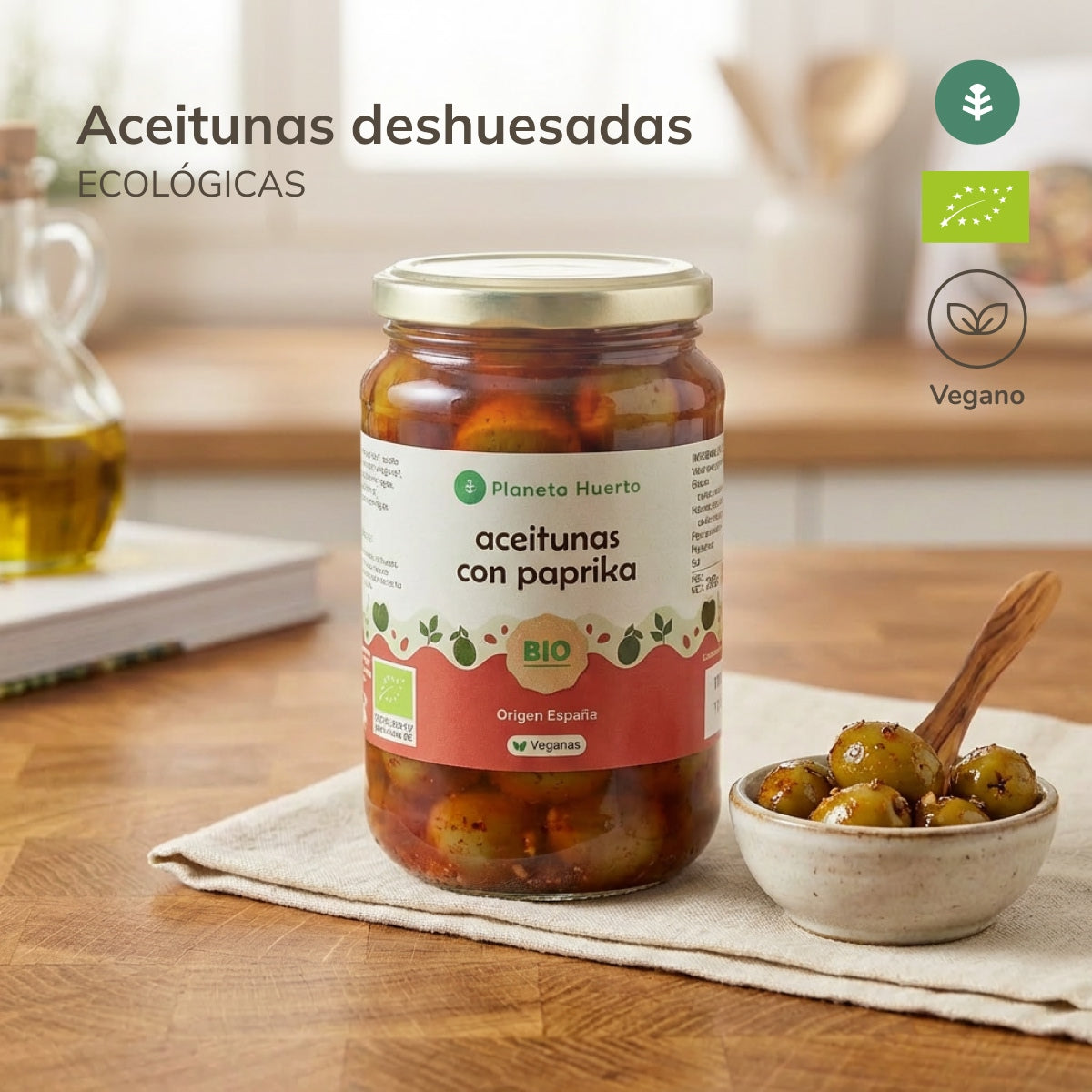 Grüne Oliven mit Paprika Eco Planeta Huerto 390 g