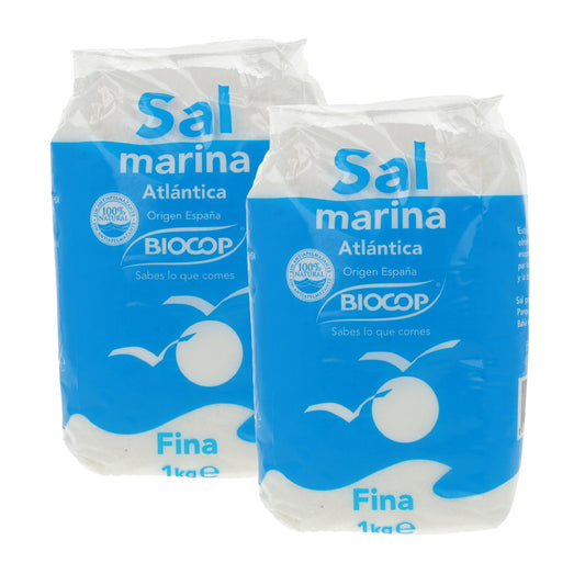2er-Pack feines Atlantik-Meersalz, Biocop, 1 kg