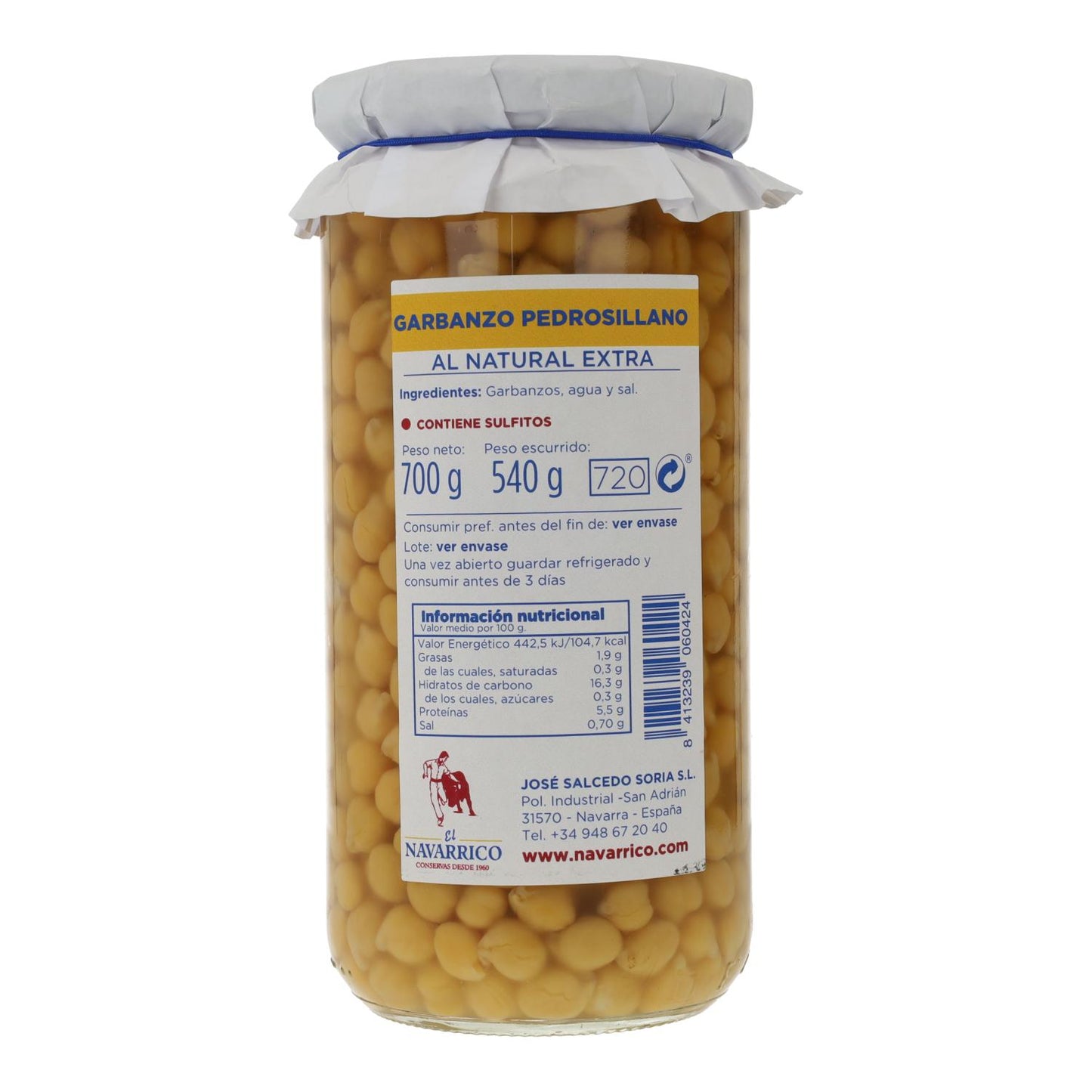 Pois chiches Pedrosillano en bocal El Navarrico 720 ml