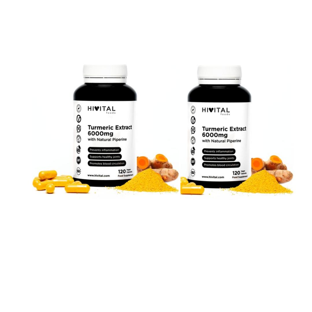 Zestaw 2x Kurkuma 6000 mg z czarnym pieprzem Hivital 120 kapsułek wegańskich