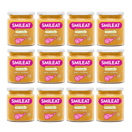 12-pack burkar med ekologisk kalkon och grönsaker +6 månader Smileat, 230 g