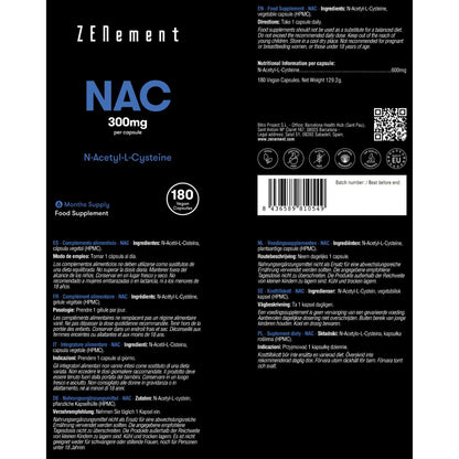 NAC N-Acetyl-Cystein, 600 mg Zenement, 180 veganska tabletter  NAC 600 mg