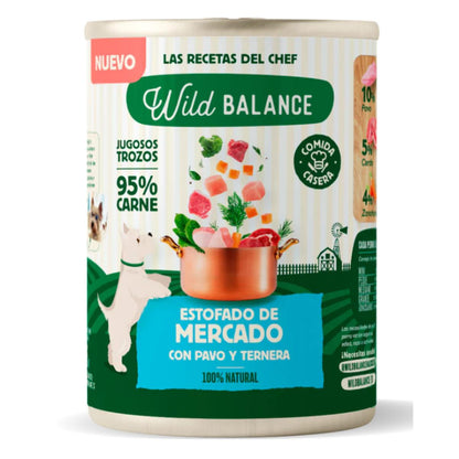 Puszka pełna gulaszu z indyka i wołowiny dla psów Wild Balance 400 g