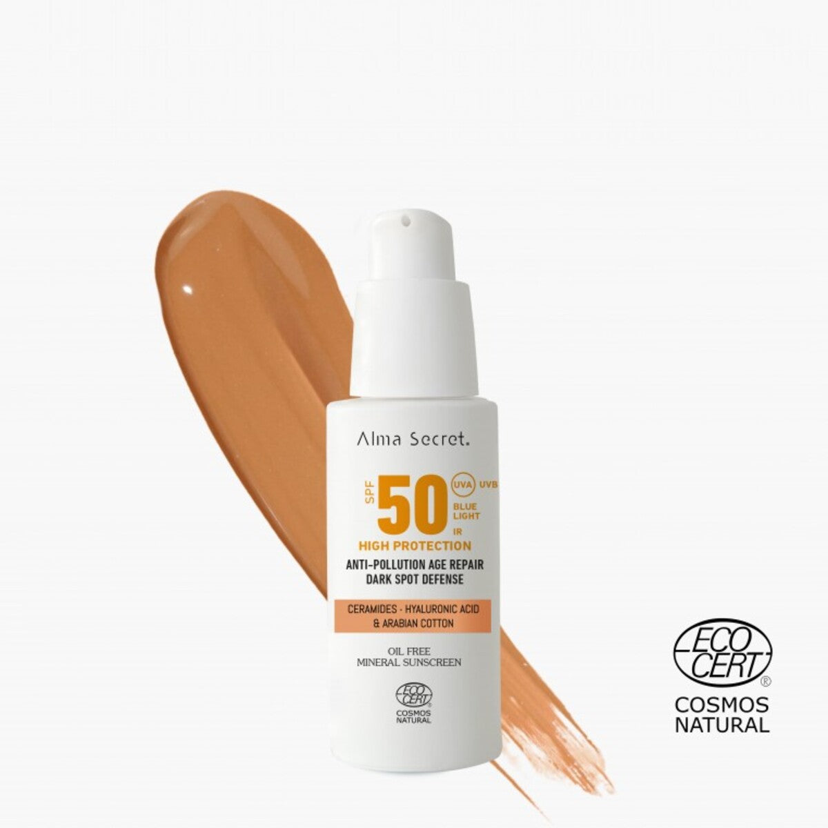 Krem przeciwsłoneczny do twarzy Golden SPF 50 z ceramidami, przeciwdziała plamom i nie zawiera olejów, Alma secret, 50 ml