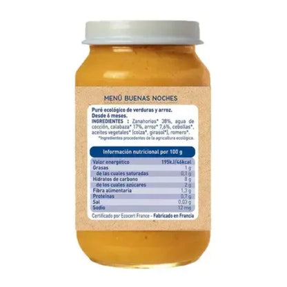 Glas Buenas Noches Karotten, Kürbis und Reis, Babybio 200 g