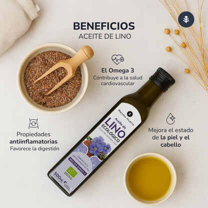 Confezione da 3 oli di lino spremuto a freddo ECO Planeta Huerto 500 ml
