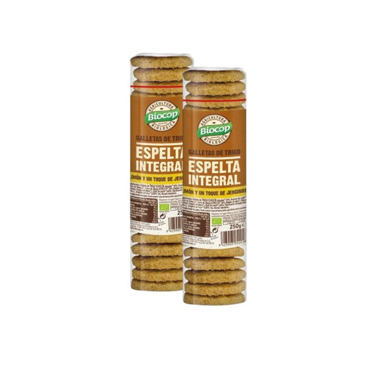 2er-Pack Vollkorn-Dinkelkekse mit Ingwer und Zitrone, Biocop 250 g