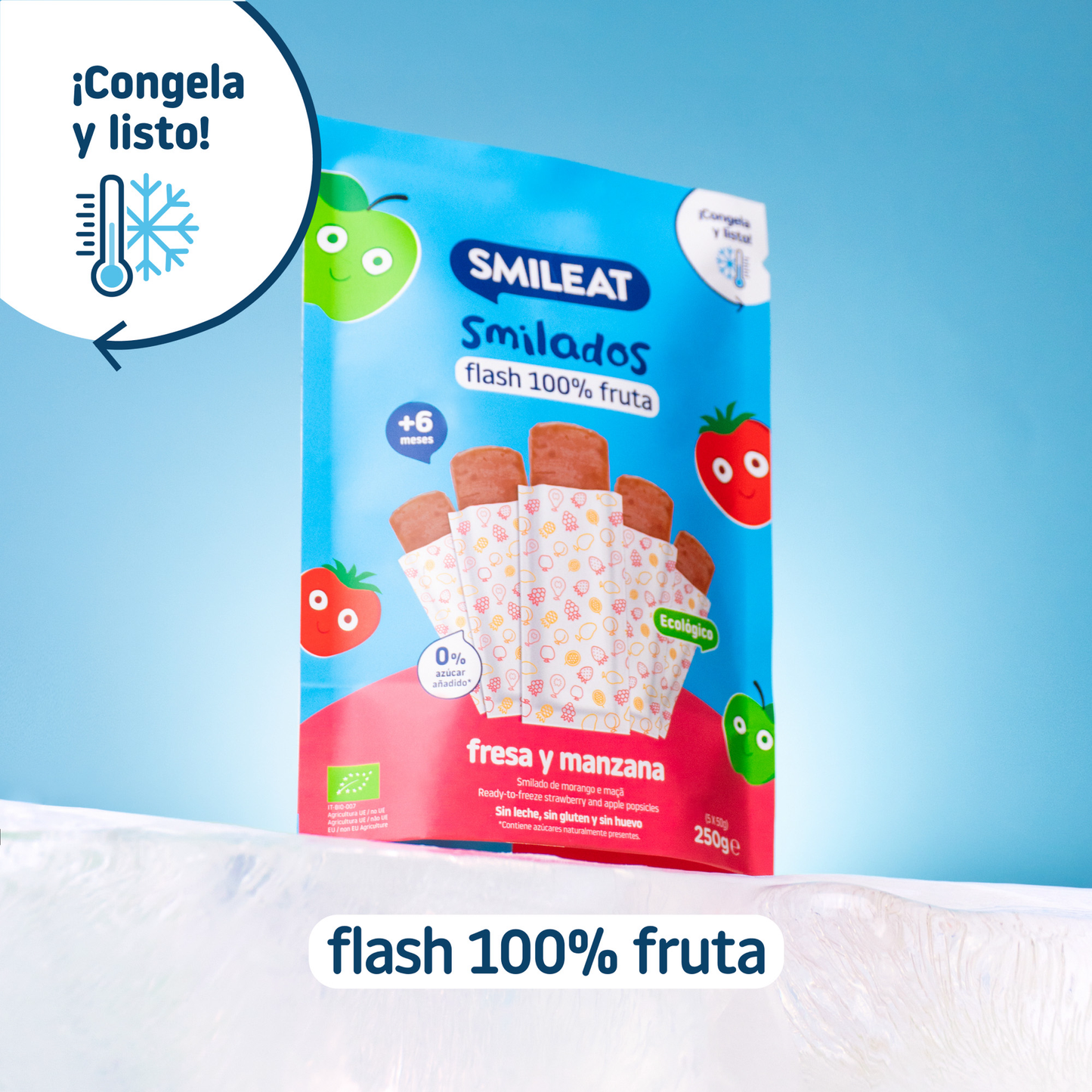 Pack 2x Smilado fraise et pomme ECO glace flas enfant 100 % fruit SMILEAT 250 g/unité