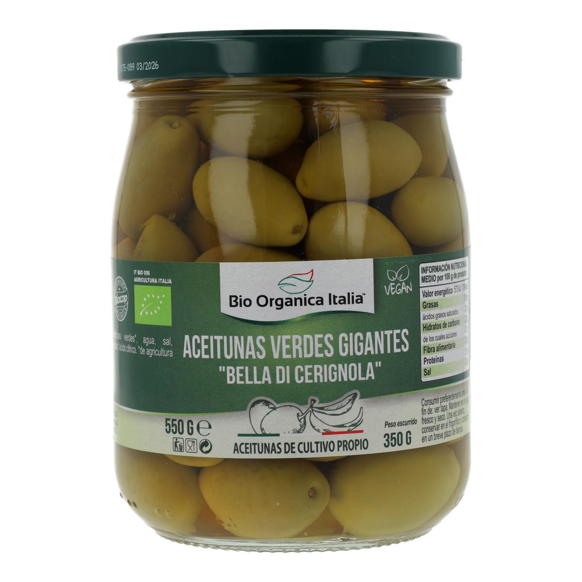 Aceitunas Verdes Gigantes Bio Organica Italia 550 gr