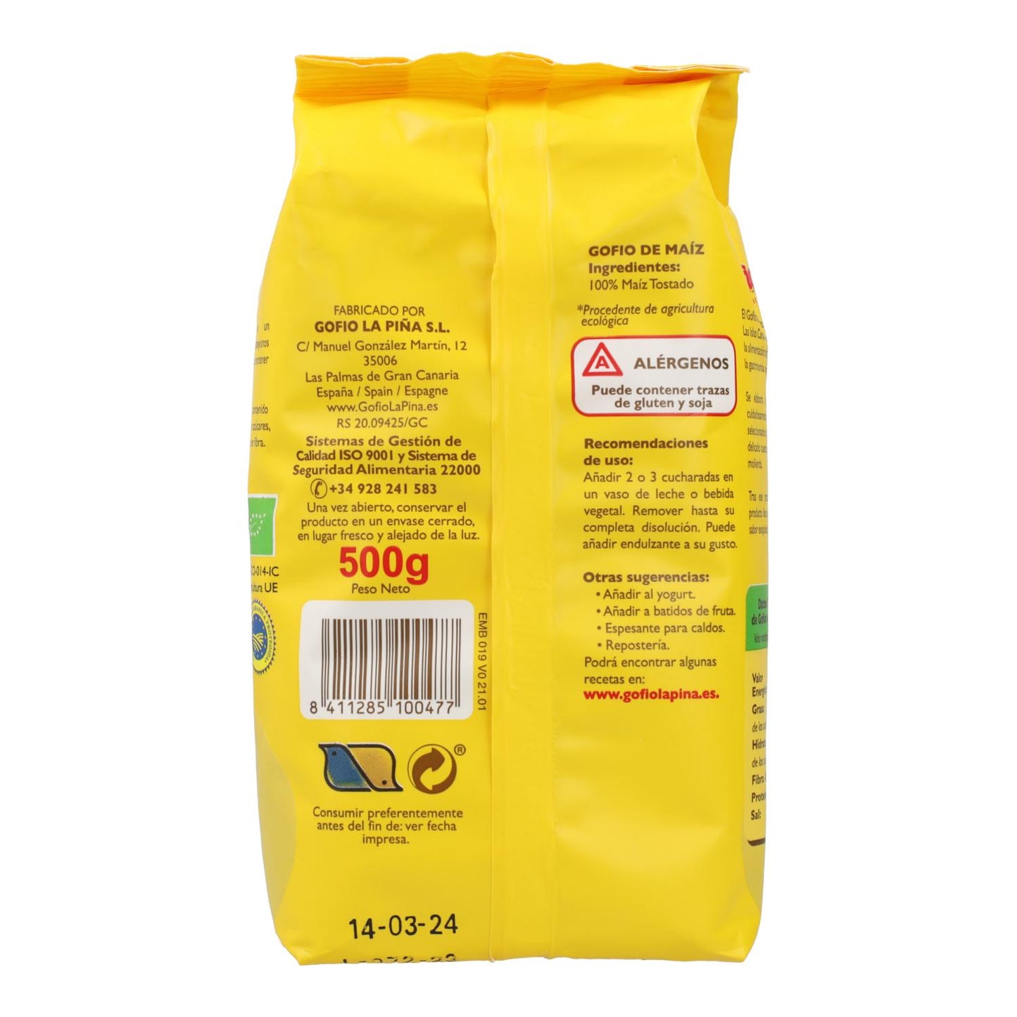 Gofio av majs BIO La Piña 500 g