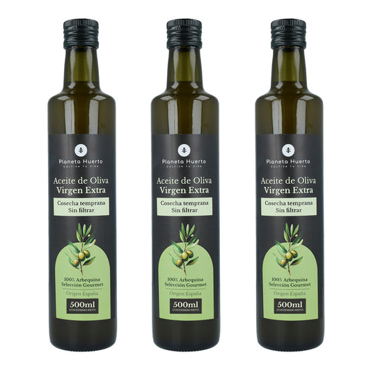 3er-Pack Planeta Huerto, ungefiltertes natives Olivenöl extra aus früher Ernte, grün, 500 ml