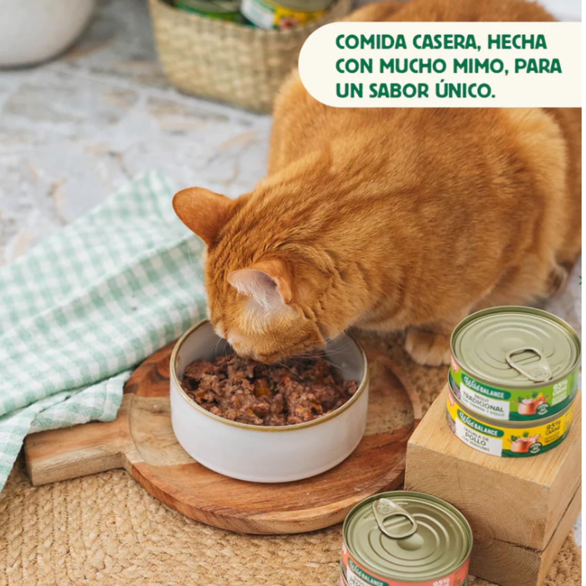 Hela burk fiskarstuvning med lax och fläsk för katter Wild Balance 80 g