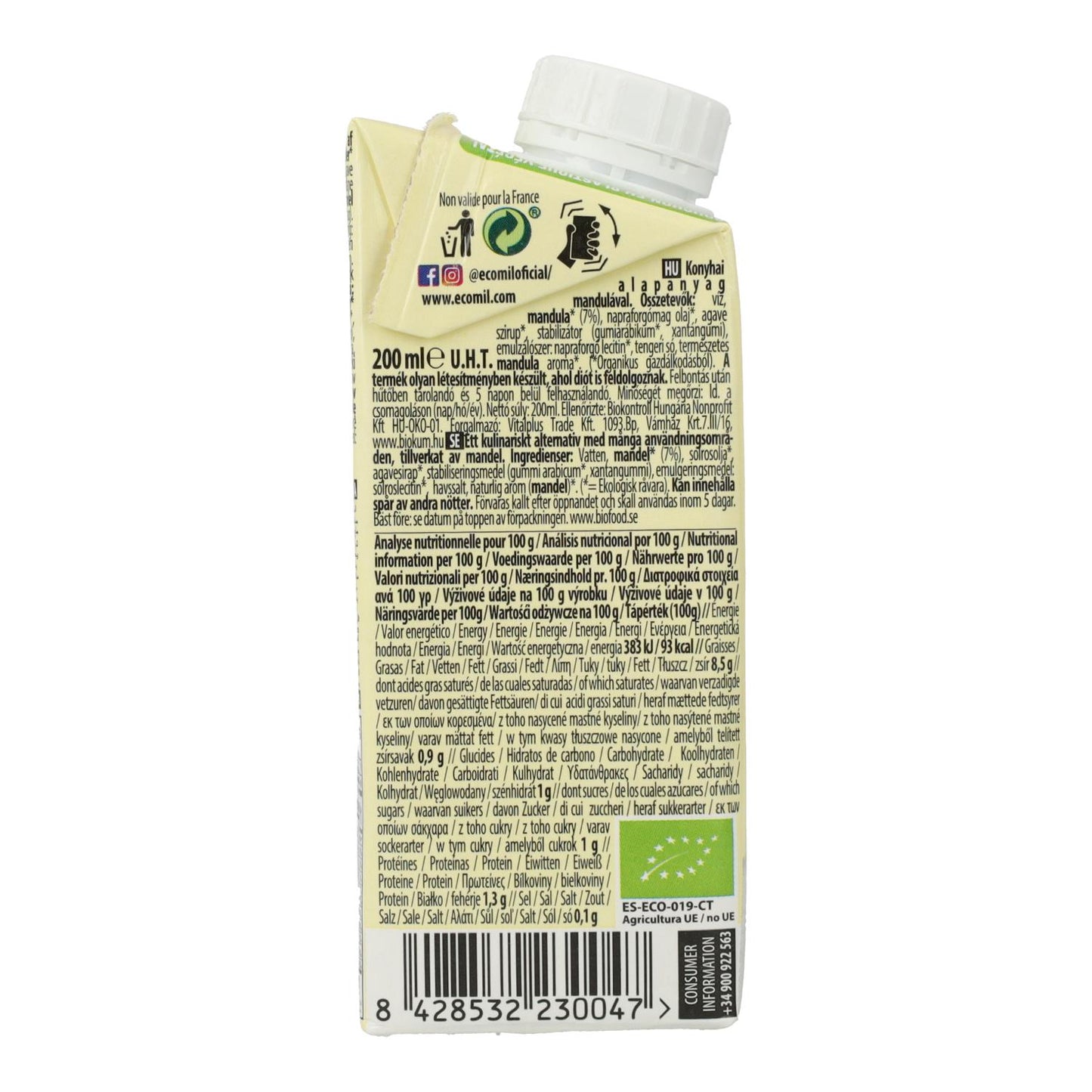 Préparation culinaire Ecomill Amande Cuisine 200 ml