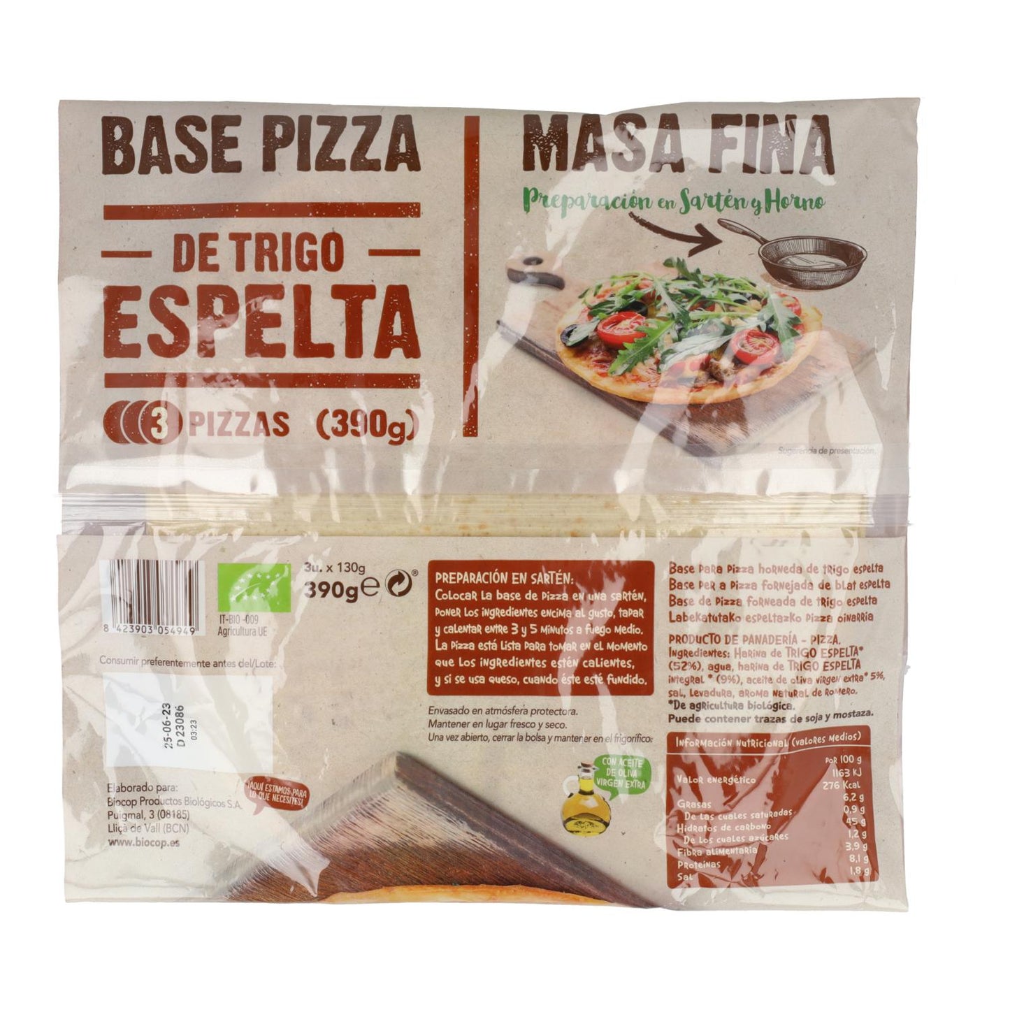 2er-Pack Dinkel-Pizzaböden Biocop (3 Böden) 390 g