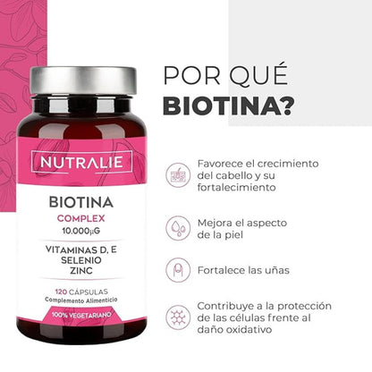 Nutralie Complexe biotine 10 000 mcg cheveux, peau, ongles, 120 gélules
