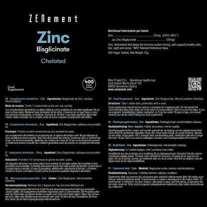 Zink 25 mg (Bisglycinat) hohe Dosierung Zenement 400 Tabletten