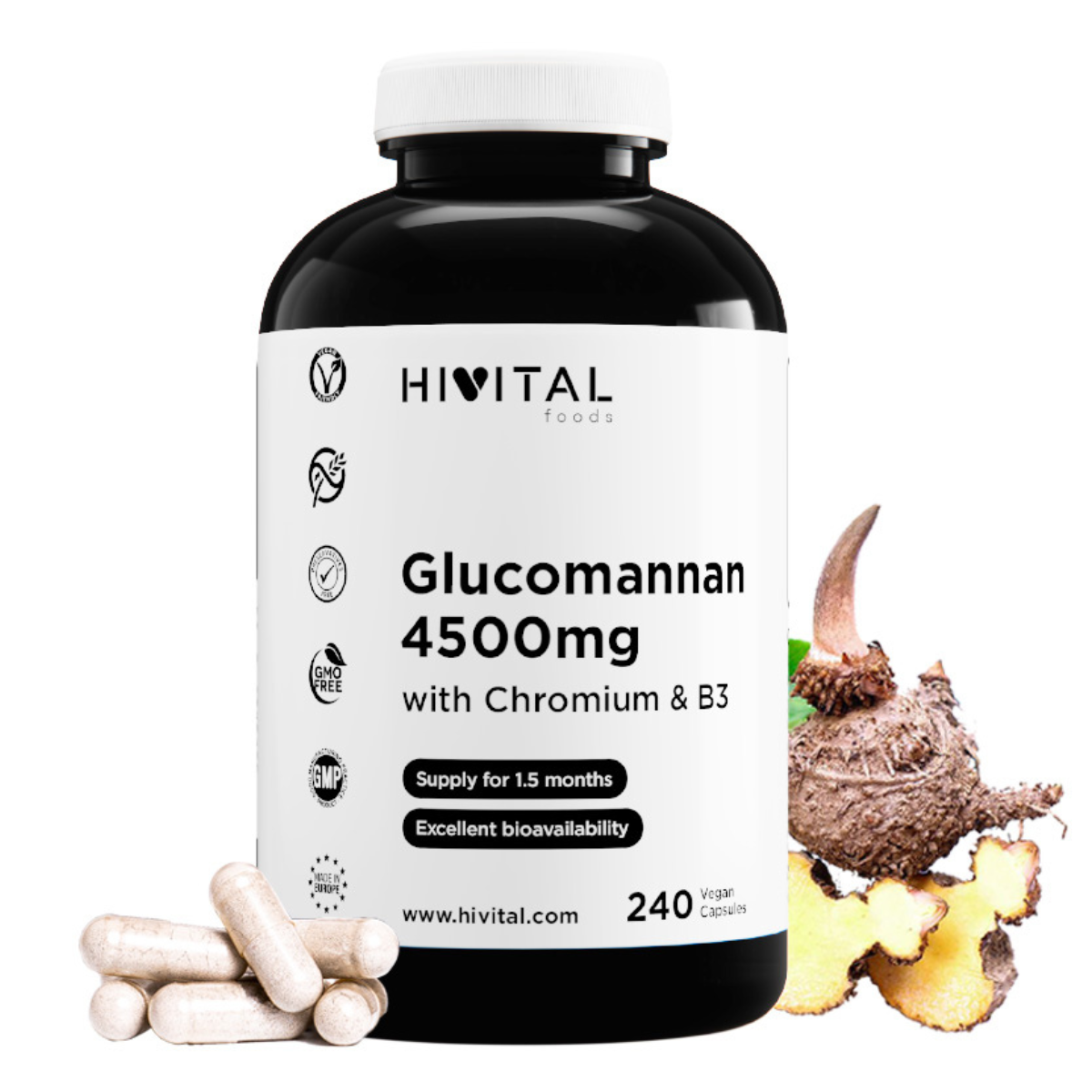 Glucomannane 4500 mg Hivital 240 gélules végétaliennes