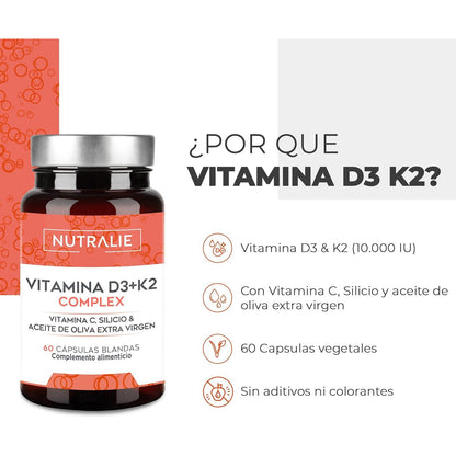 Nutralie Vitamin D3+K2-Komplex 10000 IE + Vit C 60 Kapseln