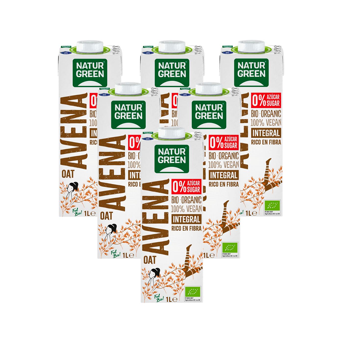 Pack of 6 Organic NaturGreen Whole Oat Drink 0% Sugar 1 L