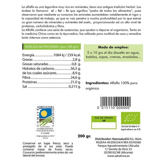 Alfalfa i pulverform ECO Salud Viva, 200 g