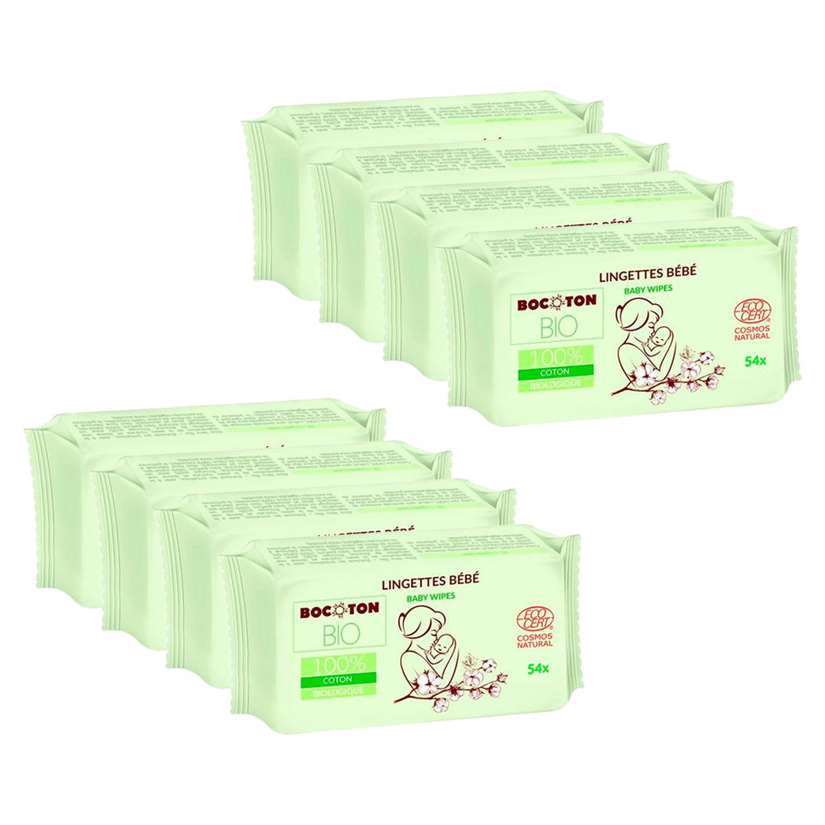 Pack of 8 x Bocoton Baby Wipes 54 pcs