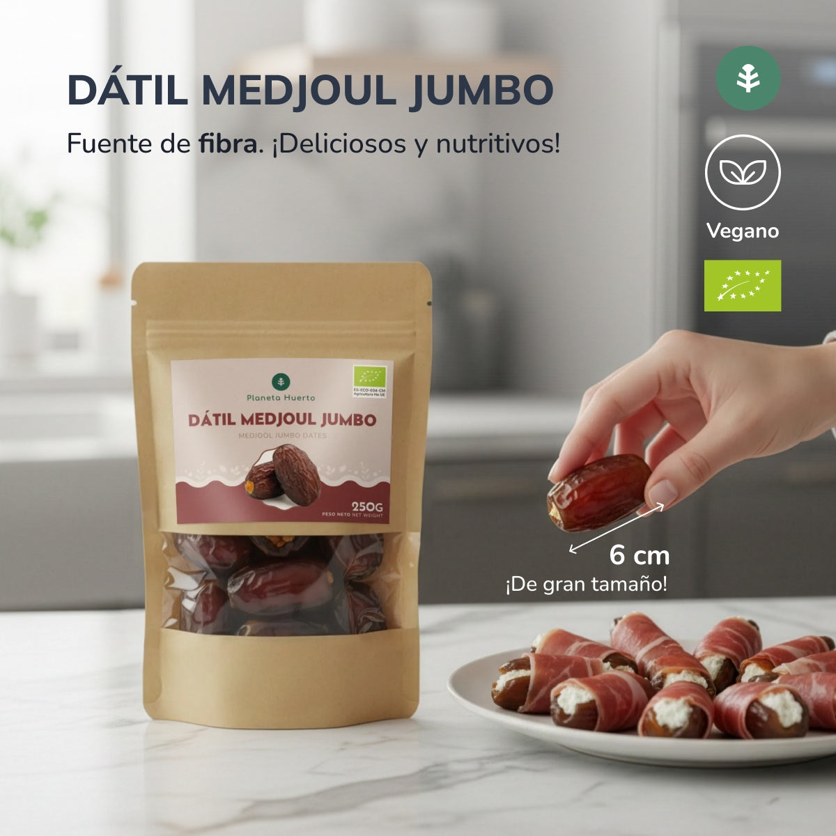 Jumbo-dadlar ECO Planeta Huerto 500 g